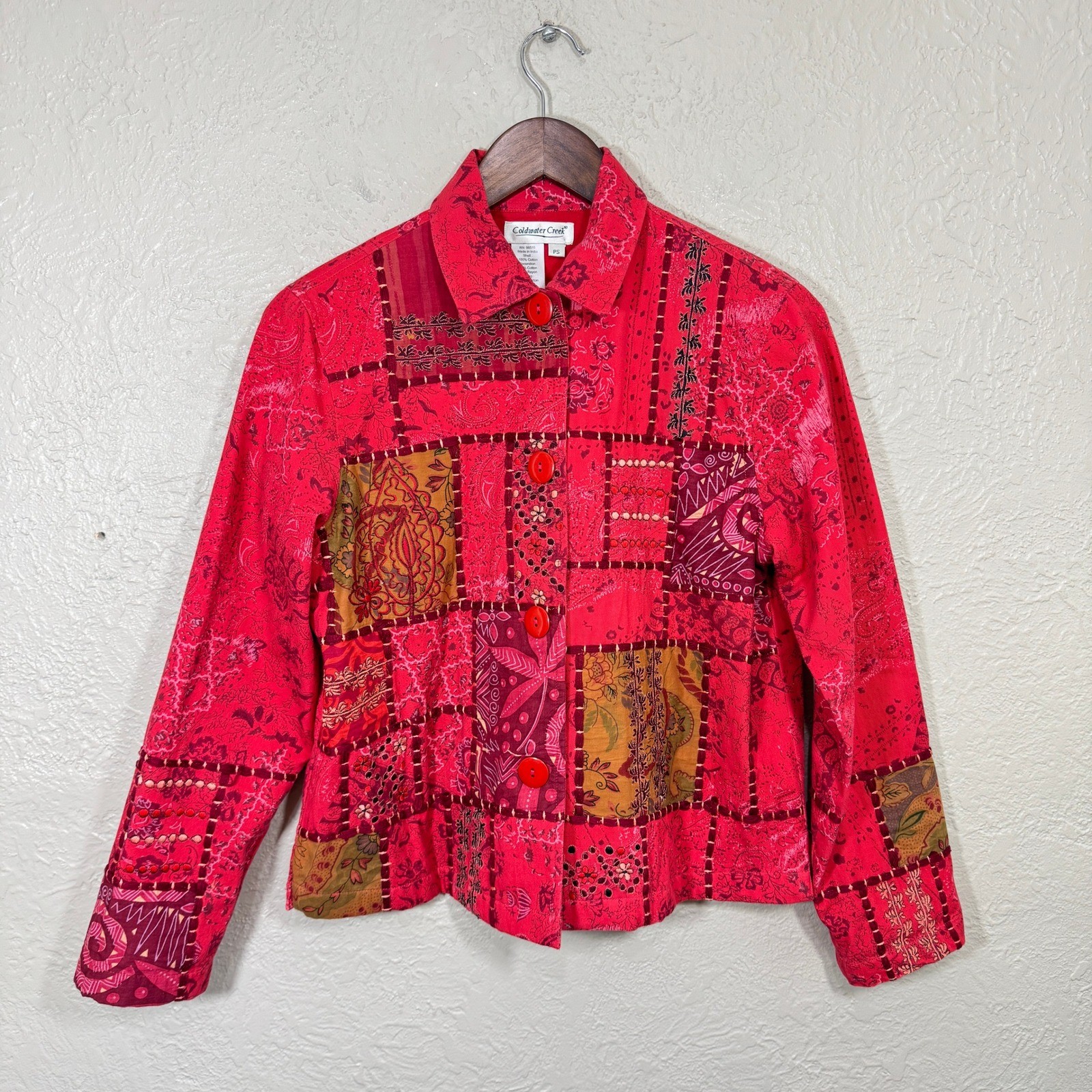 Vtg 90s Quilted Patchwork Jacket PS 100% Cotton Indie Boho Artsy Cottage Wacky