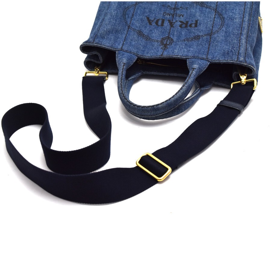 Prada Tote Bag Canapa Mini 2way Bag 1BG439 Denim Avio Blue Gold Hardware Triangl thumbnail 7