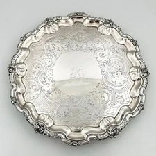 VICTORIAN SALVER OLD SHEFFIELD PLATE CRESTED c1840 WALKER, KNOWLES & CO