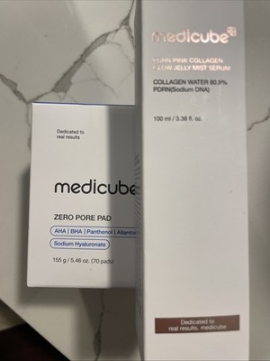 Medicube PDRN Pink Collagen Glow Jelly Mist Serum & Zero Pore Pad NIB $44