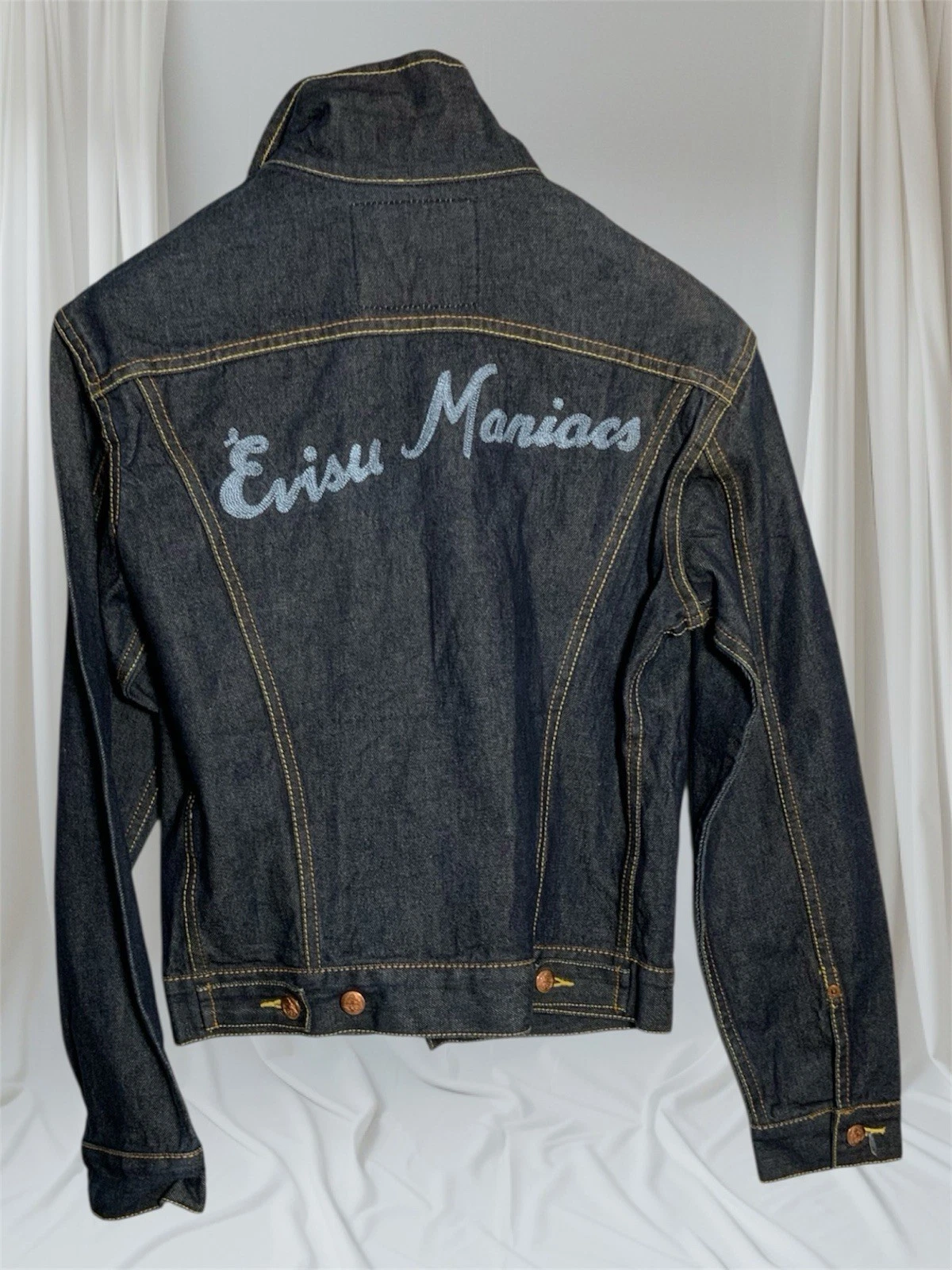 Evisu Maniacs 100% Cotton Dark Blue Denim Jacket  Lot 3720 SZ M PEC image 2