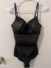 Skinnygirl Shapewear Alluring Shaping Fully Lace Bodysuit Black Large