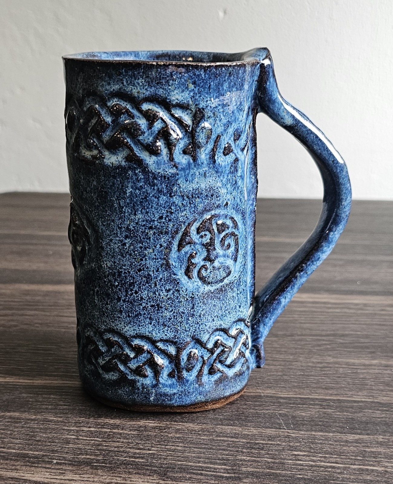 Unique Handmade Dark Blue Patterned Pottery Mug