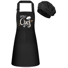 Kids Apron and Chef Hat Set, Funny Apron with 2 Pockets Little Chef