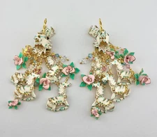 Huge RARE 5" Lunch at the Ritz Enamel Rhinestone UNICORN Clip Dangle Earrings