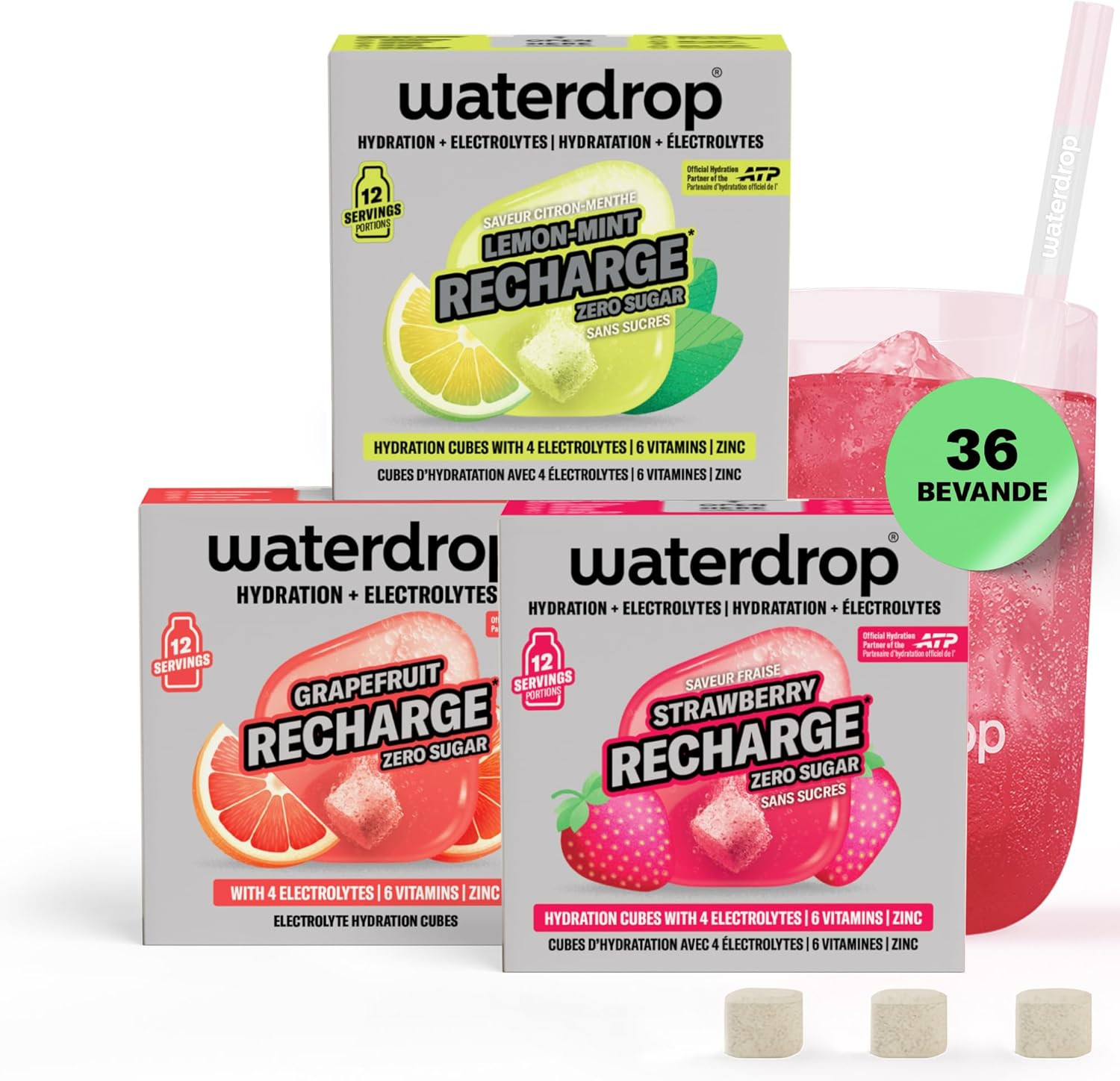 Waterdrop® Microlyte Elettroliti Senza Zucchero – 36 Cubetti per Acqua Con 4 Ele