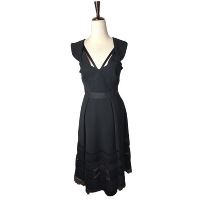Self Portrait Dress Women 6 Black V Neck Ruth Lace Trim Midi Whimsigoth  Cocktail | eBay