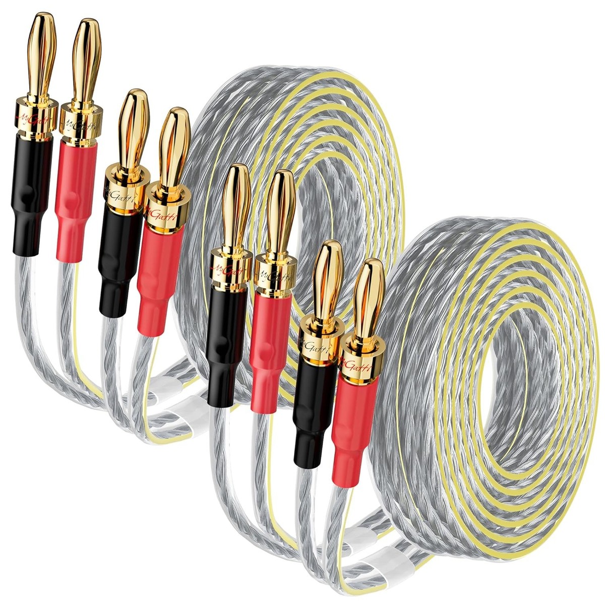 2 Pack 16/2 Speaker Flat Wire Cable with Banana Tip Plugs 15 FT