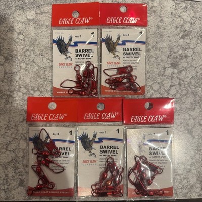 5 Packs Eagle Claw Red Barrel Swivels With Snap Size 1