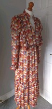 BNWT Rust Orange Blue Bold Print Frill Long Maxi Prairie Style Dress Uk 8 10 