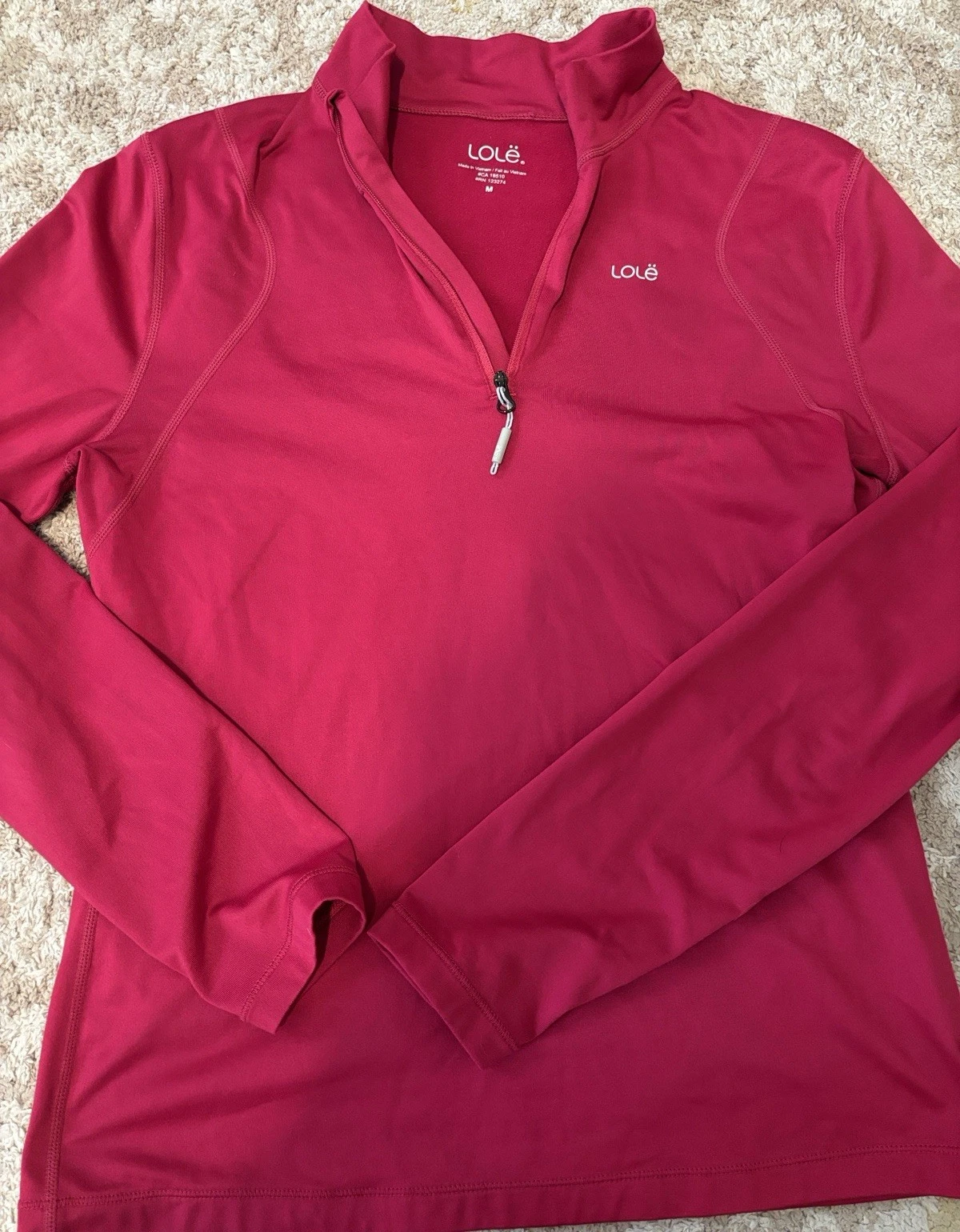 Lolë Women’s Pink 1/4 Zip Mock Neck Athletic Fit Pullover Top, Size M