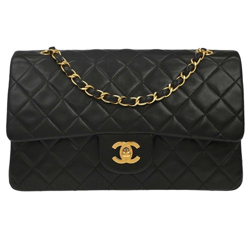 Chanel Black Lambskin Medium Classic Double Flap Shoulder Bag 179138
