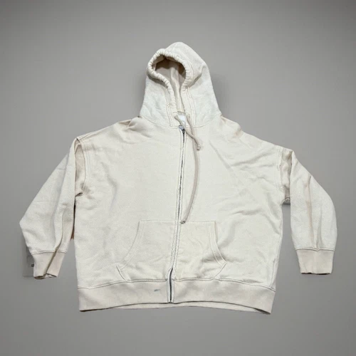 OFF WHITE Felpa con cappuccio e zip intera American Eagle taglia L XL panna