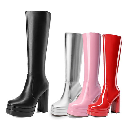 Women Gogo Boots Knee High Boots Platform Chunky Block Heels Fall Winter Boots