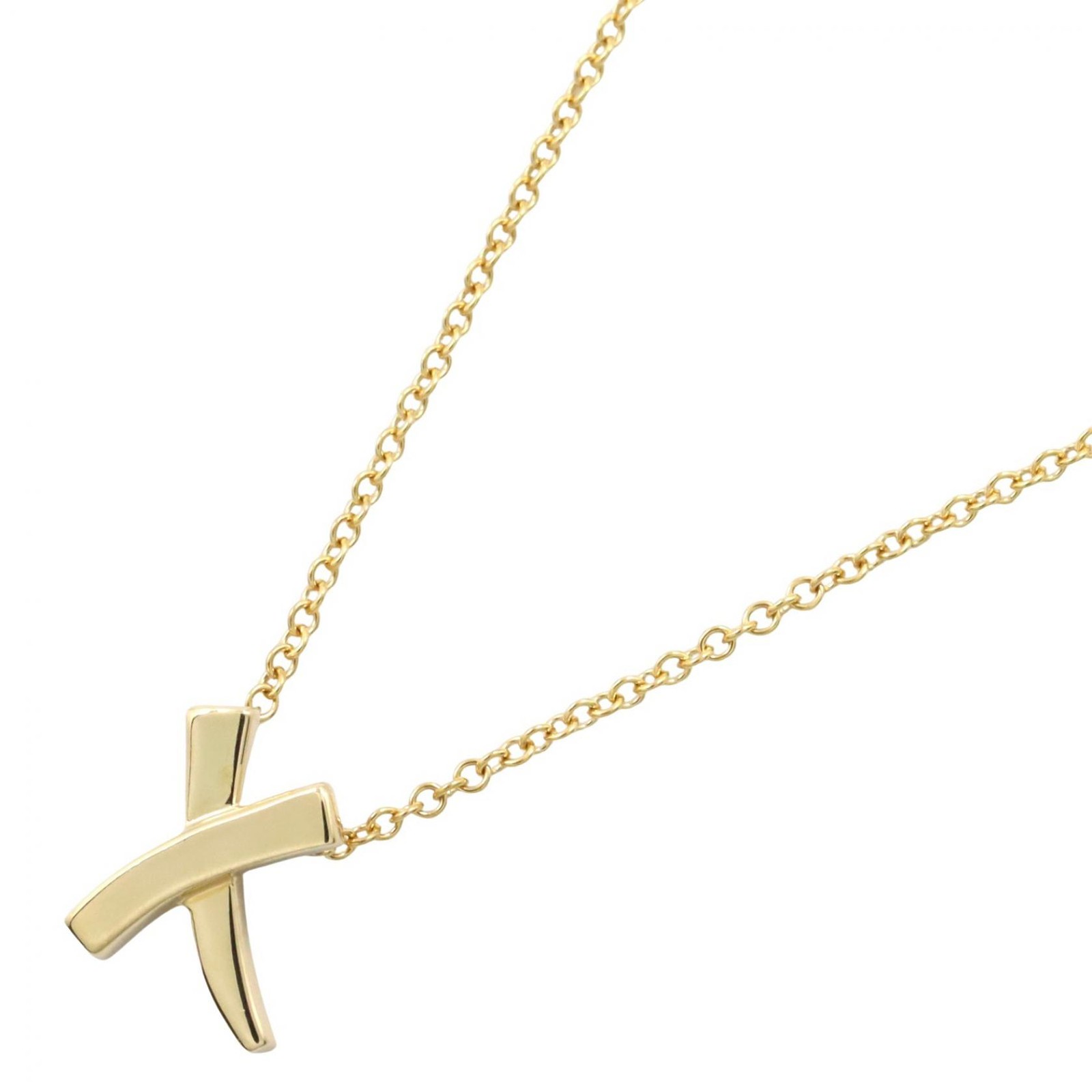 TIFFANY＆CO Kiss Necklace Small Pendant 41cm 18KYG Yellow Gold Used Women