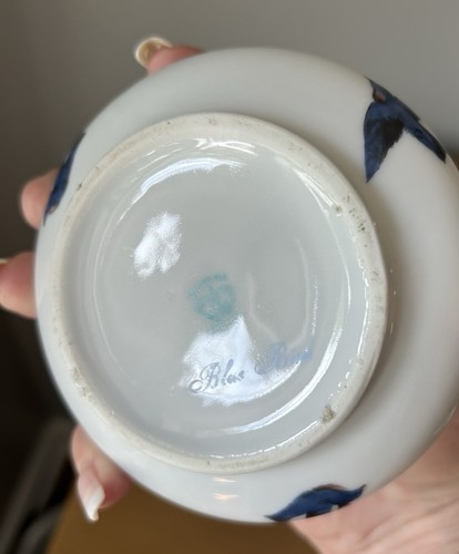 Vaso polvere uccellino blu Victoria Austria porcellana vanità antico scarso - Foto 8 di 8