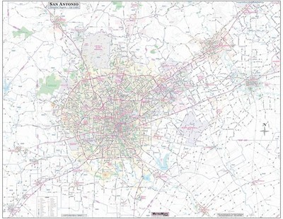 Texas Map Store San Antonio & Vicinity Major Arterial Wall Map (Laminated, Full 