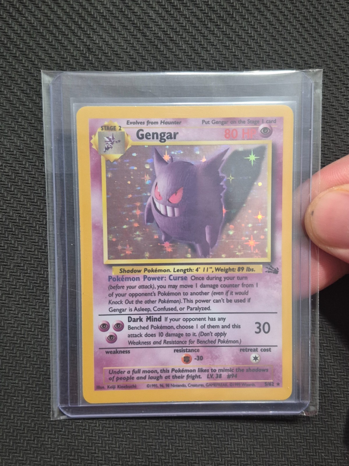 Pokémon Vintage Holo Gengar 5/62 Fossil WoTC 1999 Near Mint Excellent Condition