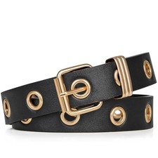 Grommet Leather Belt Fit for Waist up to 36" Single Gold-grommet No Chain 