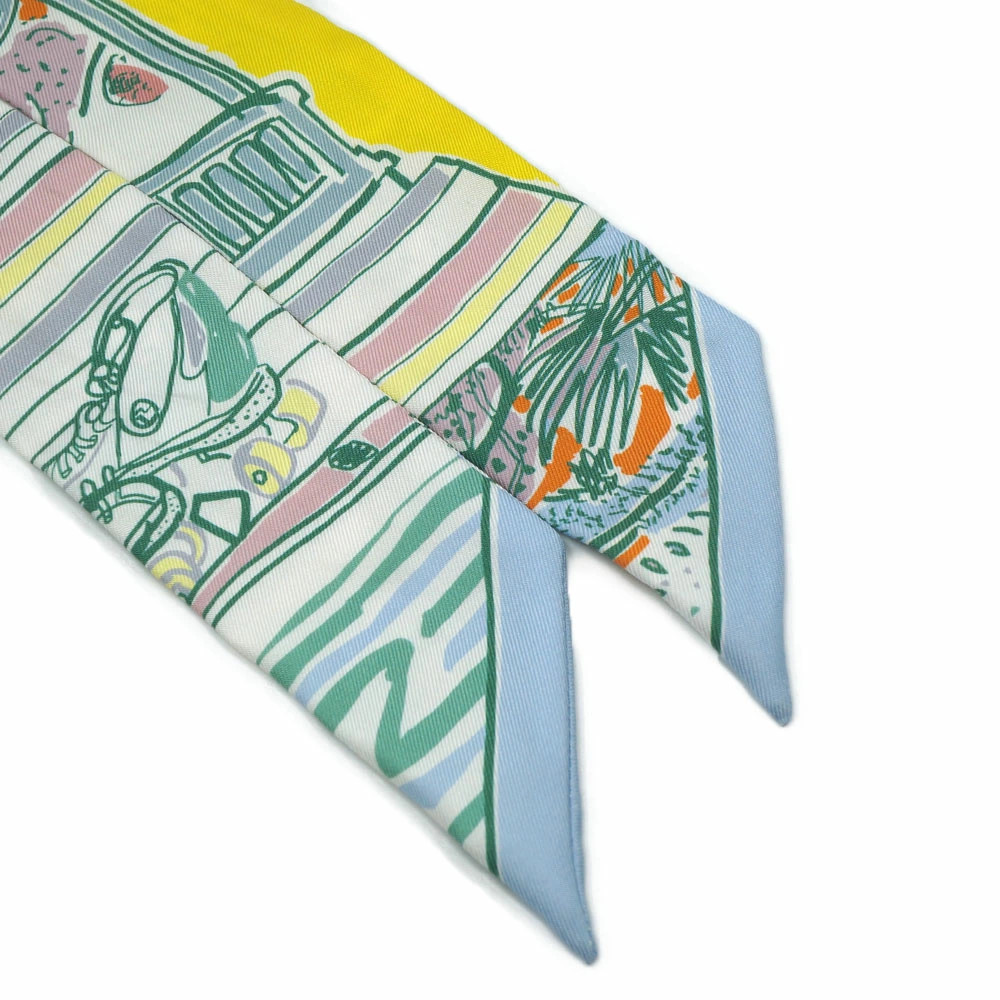 Sakae Hermes Rayures Det Twilly Yellow Blue Scarf Accessory Silk 100 Boxes Used View 6