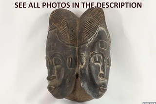 Rare Antique Mende Sowei Hand Carved Wooden Helmet Mask Two Face