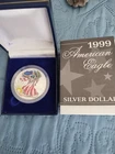 1999 Painted Colorized American Eagle Dollar 1 oz. Fine Silver,  Box & COA :