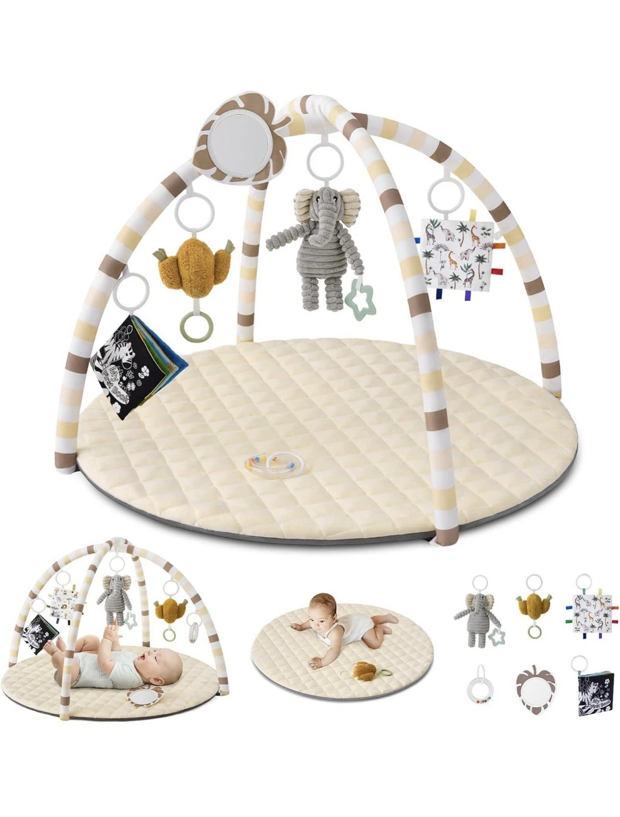 Baby Activity Gym Play Mat w/ Toys & Mirror, Soft Padded Round Tummy Time Mat
Opens in a new window