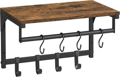 VASAGLE Laundry Room Shelf Wall Mounted, Coat Rack Shelf, with 8 Removable Hooks