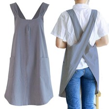 Japanese Linen Cross Back Kitchen Cooking Aprons for Women with Pockets Cute ...