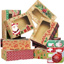 12 Christmas Cookie Boxes -Large Holiday Bakery Food Container for Gift Givin...