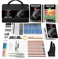 KALOUR 95-Piece Sketching and Drawing Art Set with 3-color Sketch Book and Paste