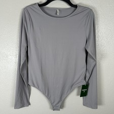 NEW HALARA Crew Neck Long Sleeve Stretch Bodysuit Womens Size Large Gray Basic