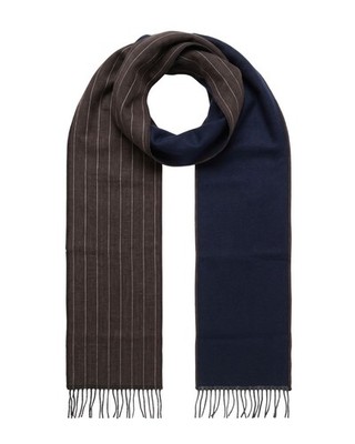 Lanvin 100% Wool Scarf   Brown Pinstripe, Lightweight Fringed Design