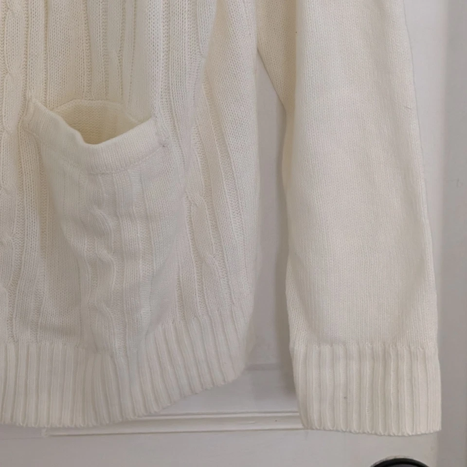 De Colección Haband Hombres Cárdigan Suéter MEDIANO Cable Tejido Abuelo Preppy Comodidad Marfil Foto 3 de 4
