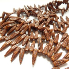 5x17mm Bird Feather Drop Beige Travertin 25 beads Pressed Czech Glass