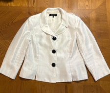 Kasper White Blazer Jacket w/ Contrast Black Buttons Women's Size 14