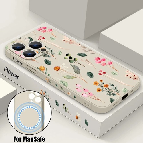 Coque téléphone fleurie pour iPhone 16 15 14 13 12 Pro Max 11 16E magnétique pour Magsafe - Photo 10 sur 20