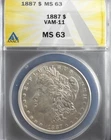 1887 $1 Morgan Dollar - VAM-11 Doubled 18-7, 7 in Denticles - ANACS MS 63