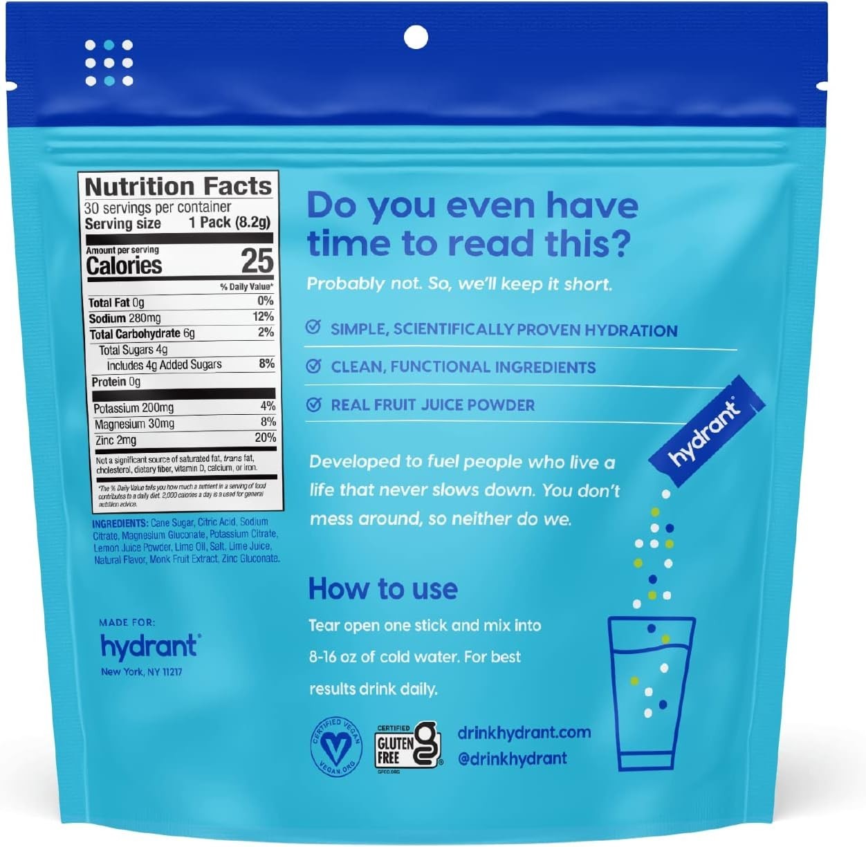 Hydrant Hydrate, Individual Hydration Electrolyte Powder Stick Packets with No A