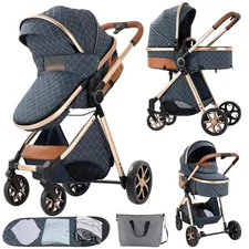 Super 2 in 1 Baby Stroller Reversible Convertible Infant Bassinet Carriage Blue