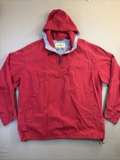 Vintage Eddie Bauer Men's M Red 100 Cotton Half Zip Anorak Pullover Hooded Jack