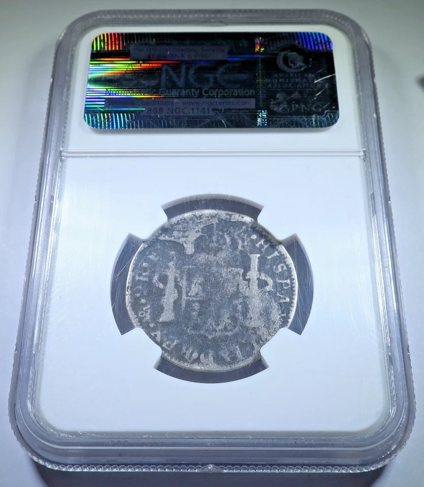 Moneda Tesoro Pirata Español Hundido NGC 1783 Naufragio El Cazador 2 Reales 1700 Foto 2 de 2
