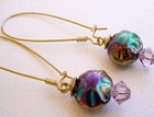 Brass and Iridescent Nugget Bead Earrings with Swarovski Glass - Artisan — photo 2