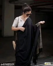 Indian Women's Khadi Cotton Saree With Unstitched Blouse Festive Tassels Sari