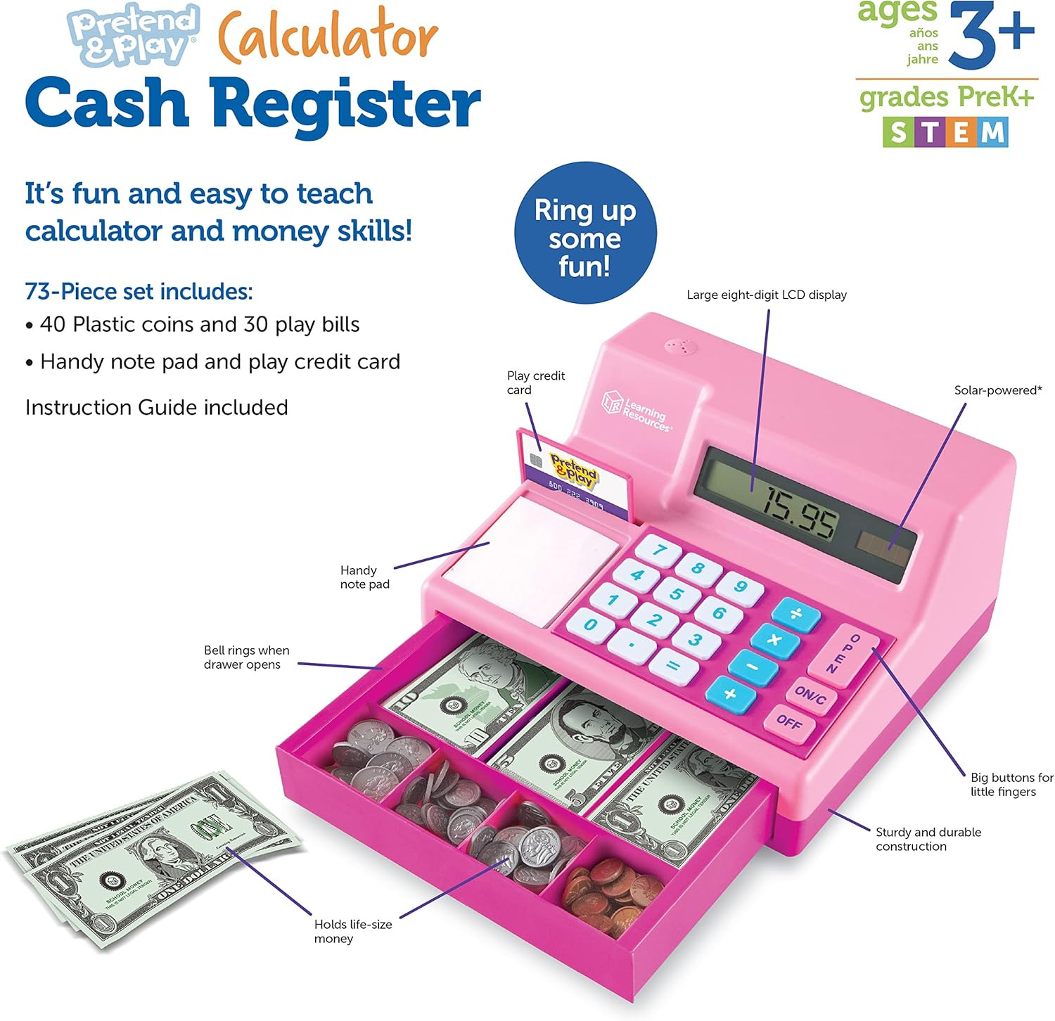 как выглядит Pretend Play Calculator Cash Register Pink - 73 Pieces, Ages 3 , Cash Register фото
