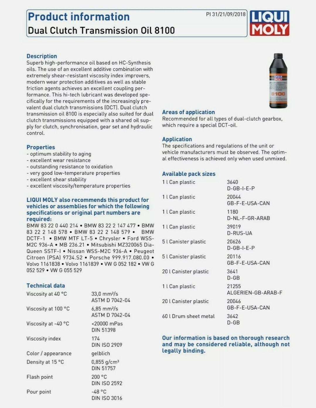 Liqui Moly Double Clutch Transmission Oil 8100 DSG transmission fluid