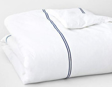 Sferra Grande Hotel Duvet Cover F/Queen White/Cornflower Blue Cotton Percale New