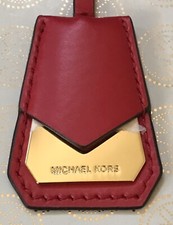 Michael Kors MK Gold Logo Charm / Bright Red Leather Strap Handbag Hang Tag Fob