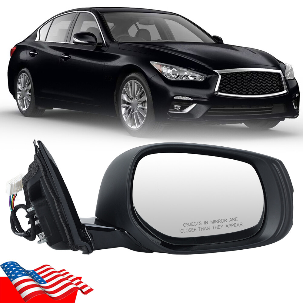 Side Mirror For Infiniti Q50 2014-2020 2021 Right Manual Fold Turn Signal Black