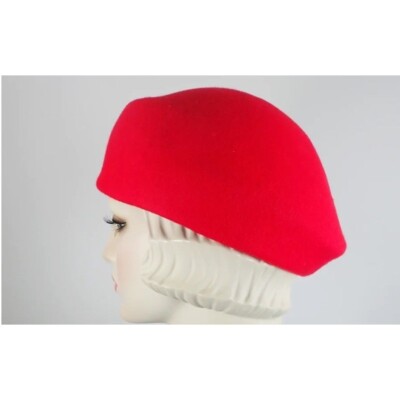 Womens One Size Red Wool Beret Hat Elegant Classic Artist  display picture 2